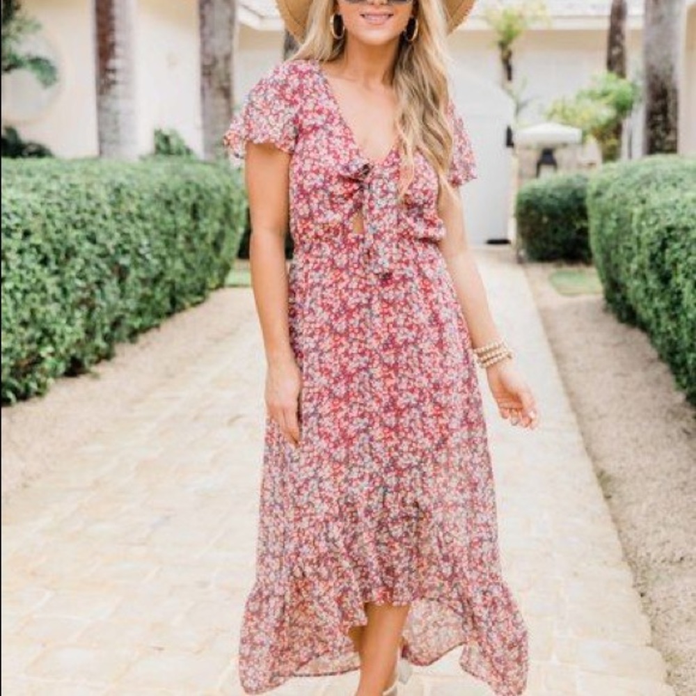 Somebody to love red floral maxi dress